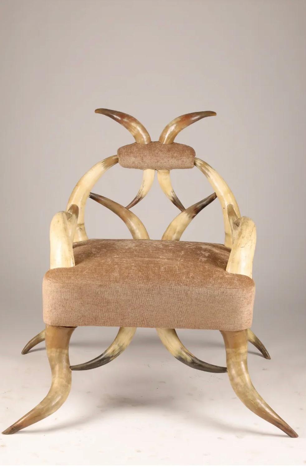 Victorien Fauteuil et pouf en corne de bovin rustique du 19e siècle en vente