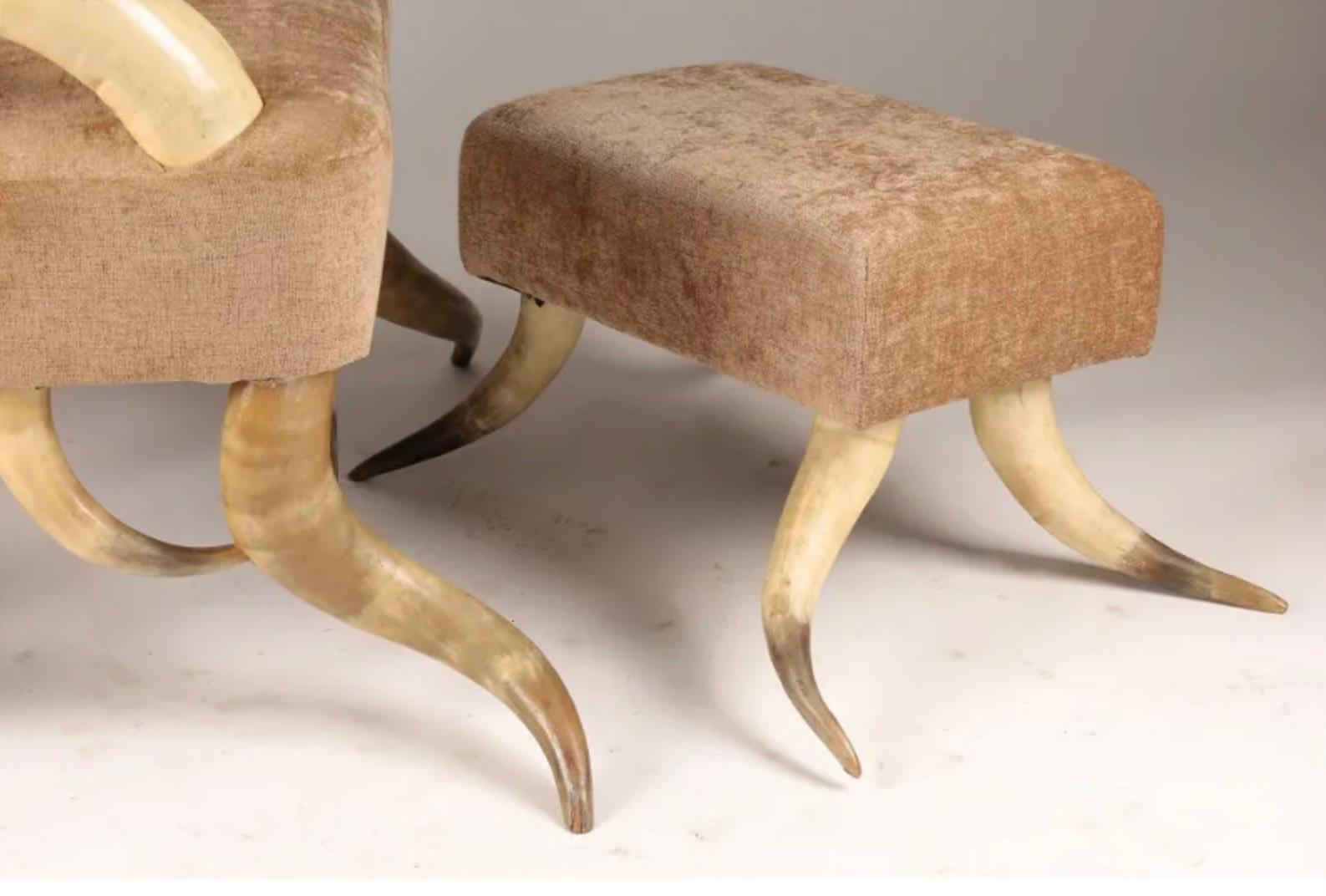 Corne Fauteuil et pouf en corne de bovin rustique du 19e siècle en vente