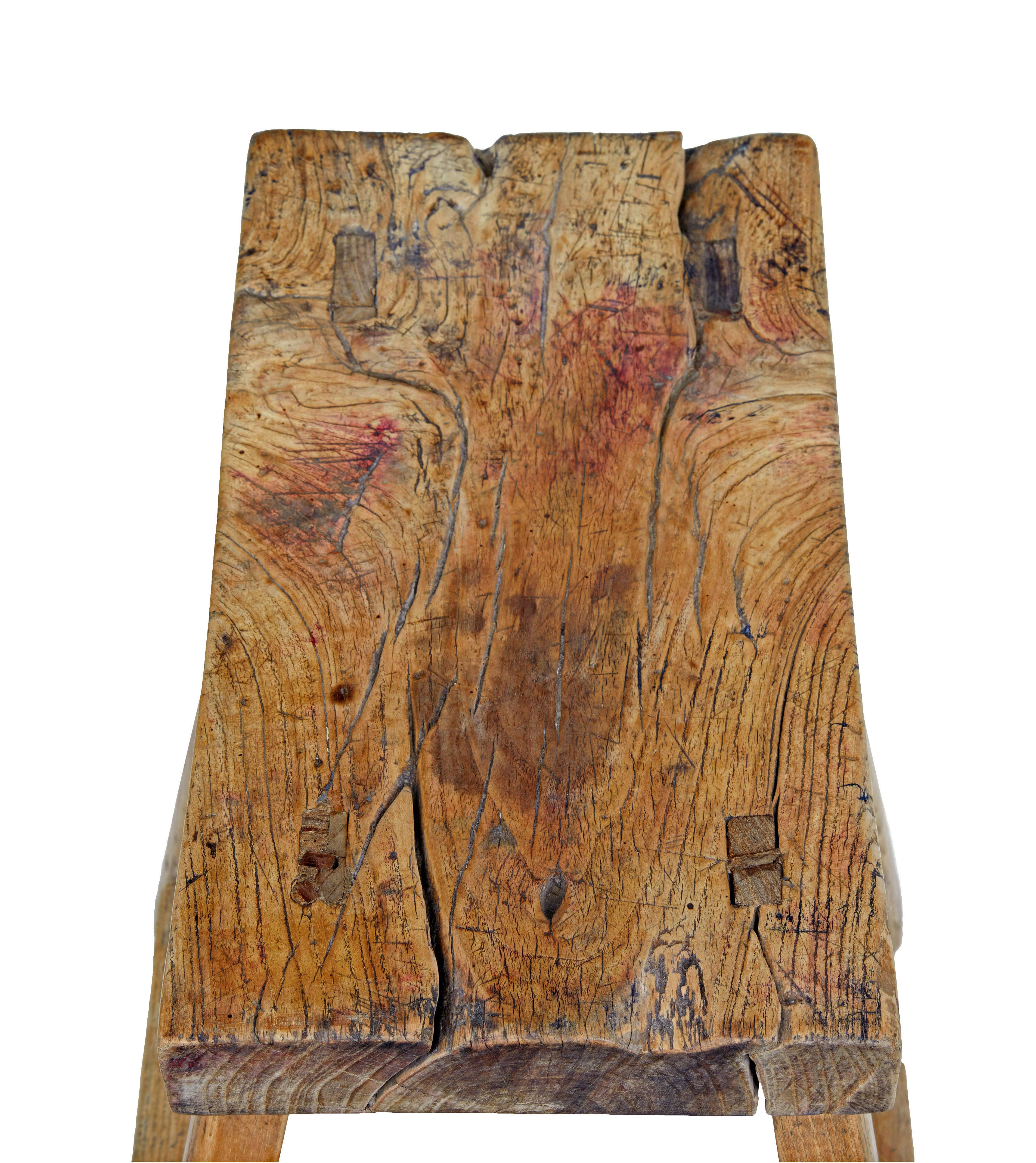 Qing 19th century rustic Chinese hardwood stool For Sale