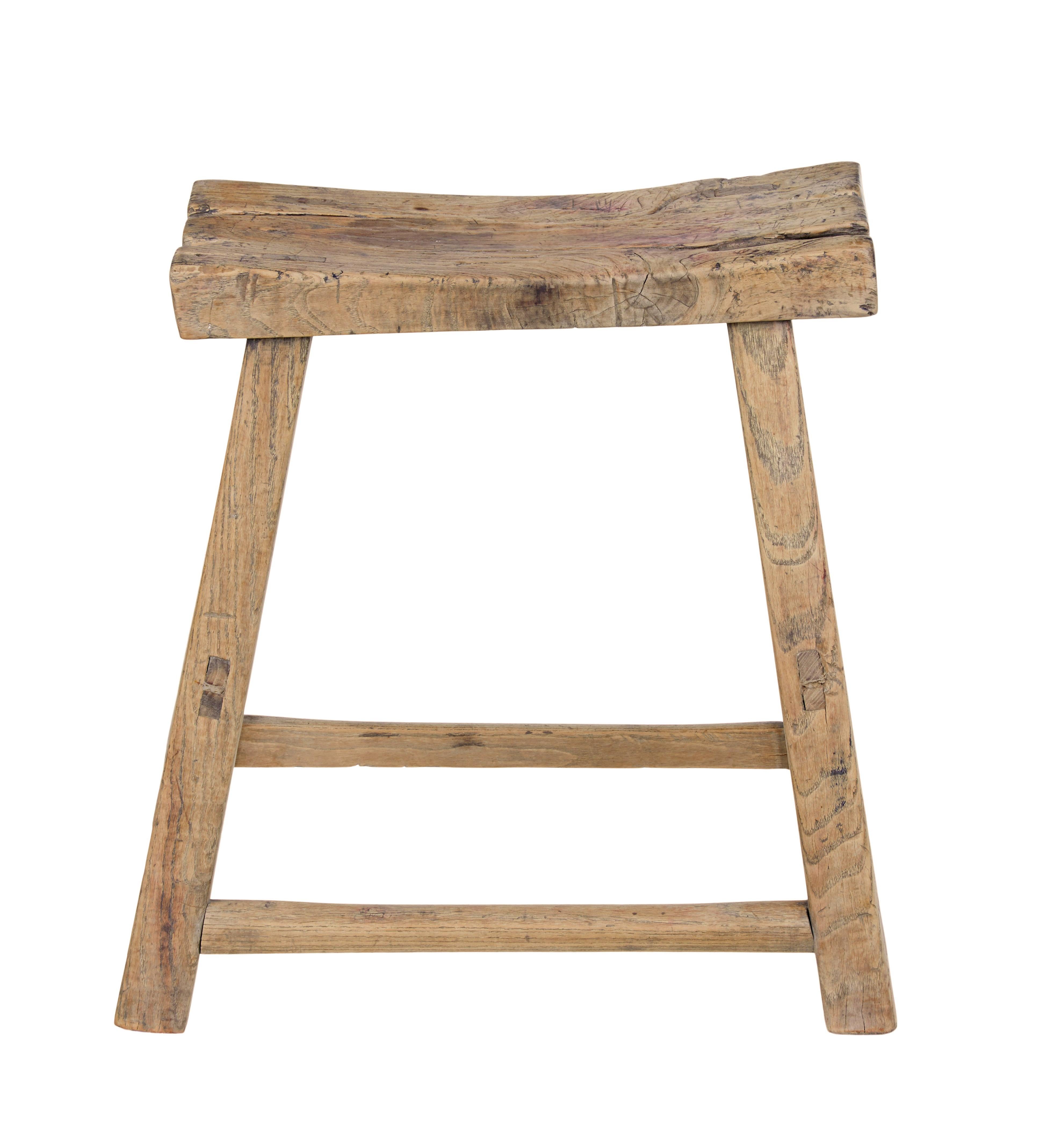 Hand-Carved 19th Century Rustic Chinese Hardwood Stool For Sale
