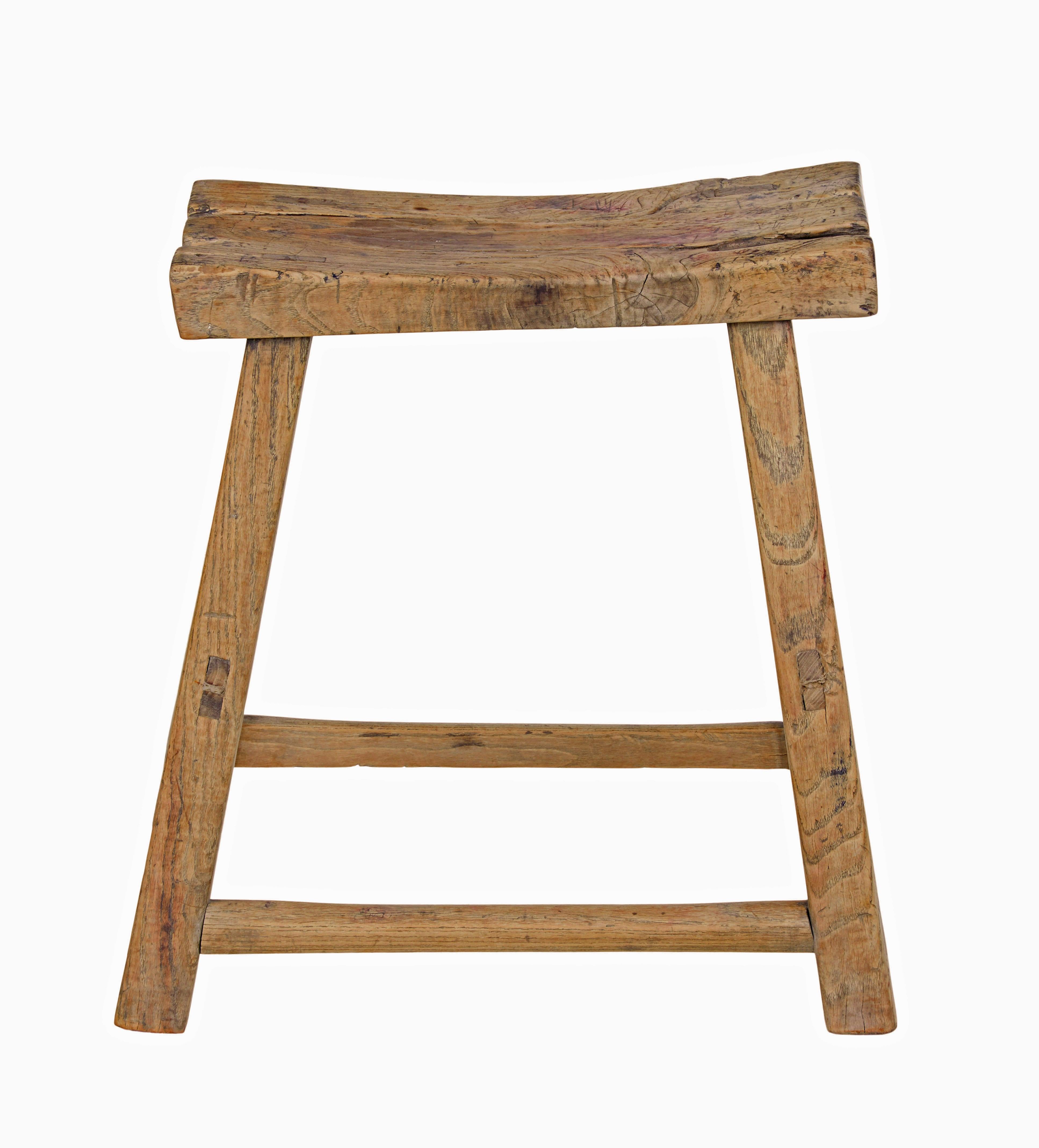 Hand-Carved 19th century rustic Chinese hardwood stool For Sale