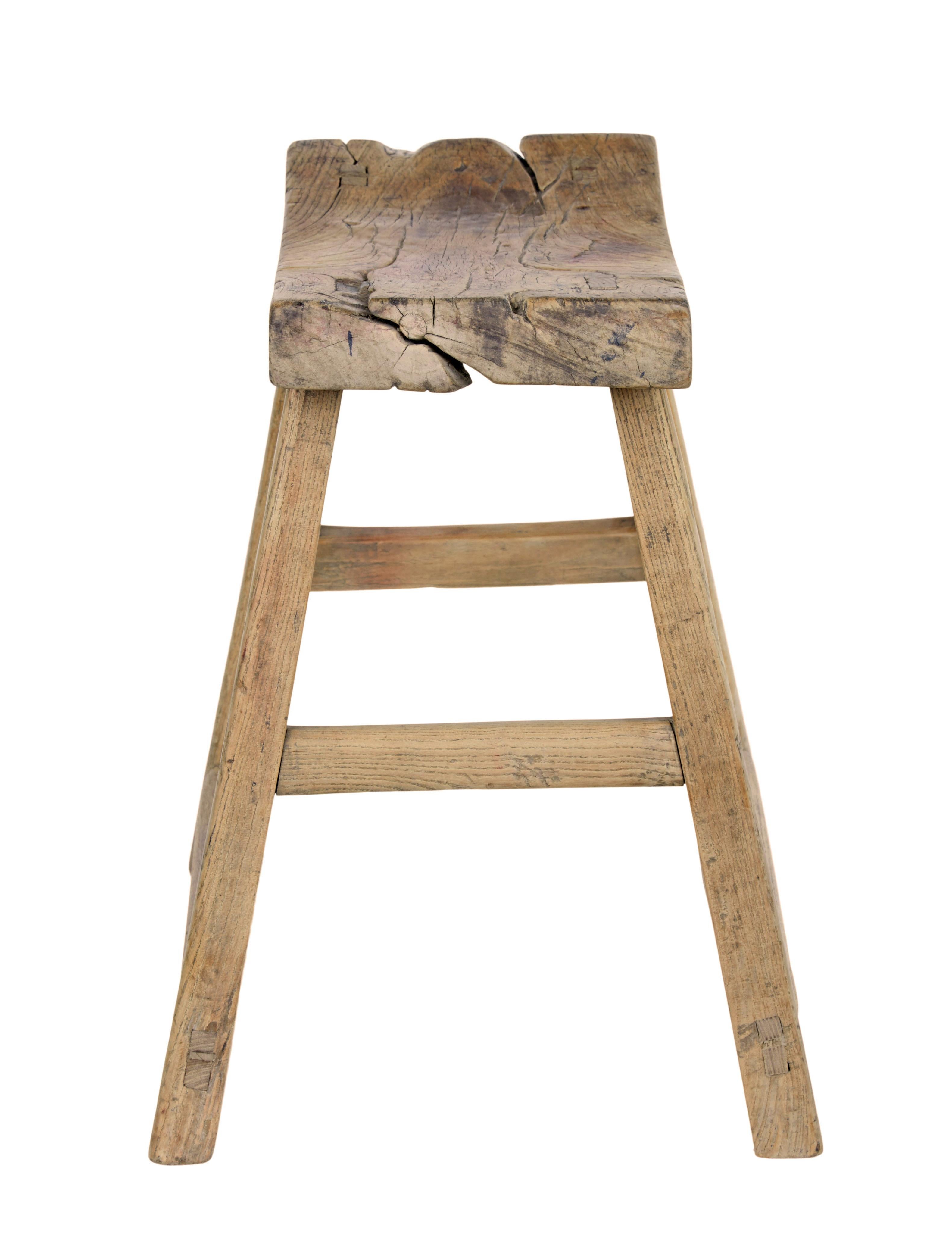 19th Century Rustic Chinese Hardwood Stool In Good Condition For Sale In Debenham, Suffolk