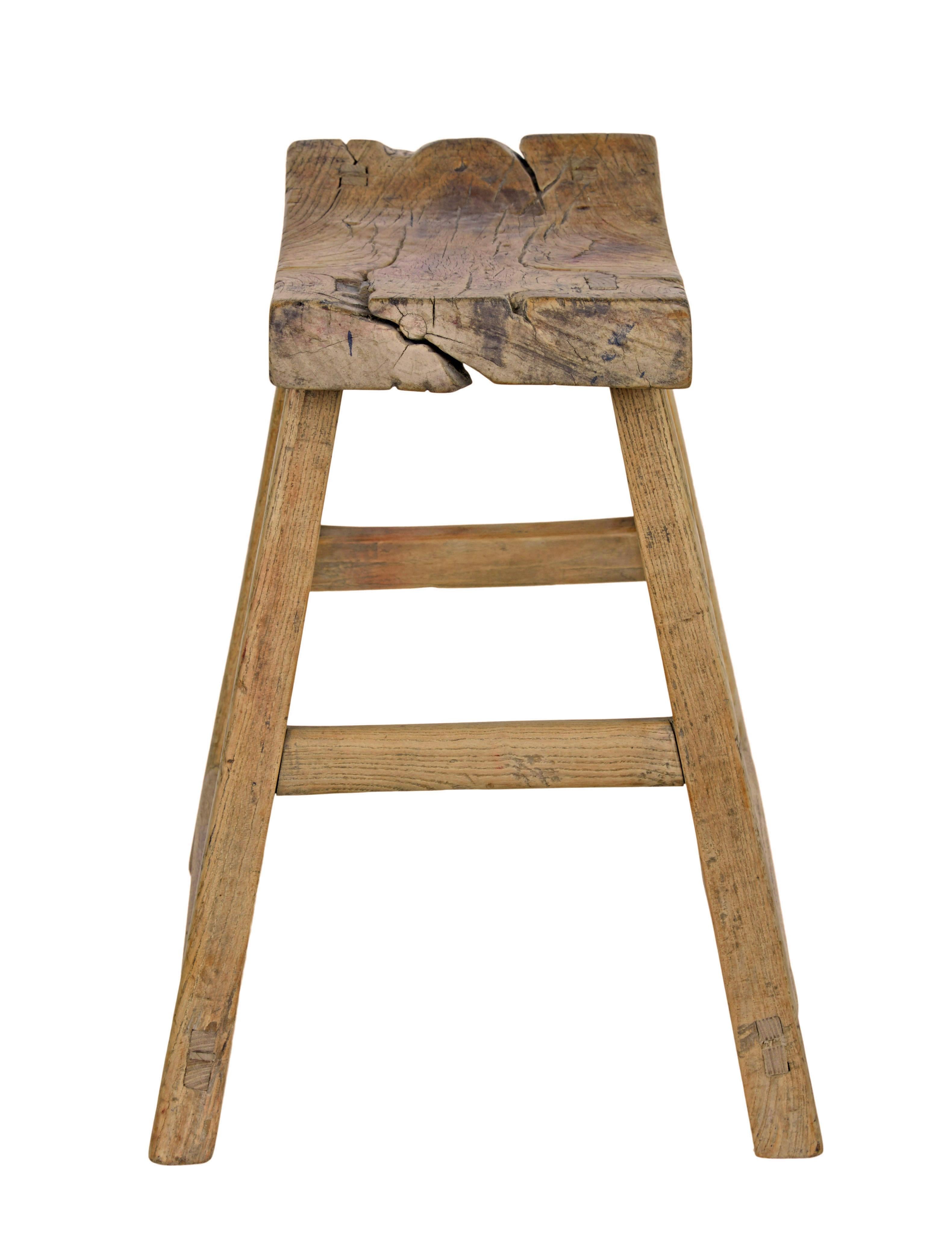 19th century rustic Chinese hardwood stool In Good Condition For Sale In Debenham, Suffolk