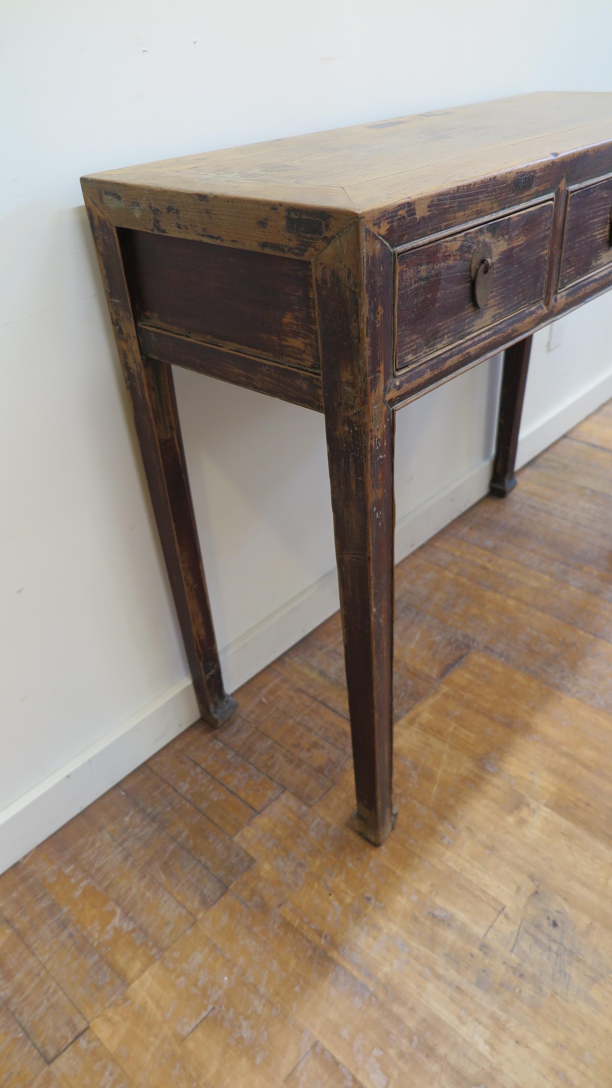 Elm 19th Century Rustic Console Table  For Sale
