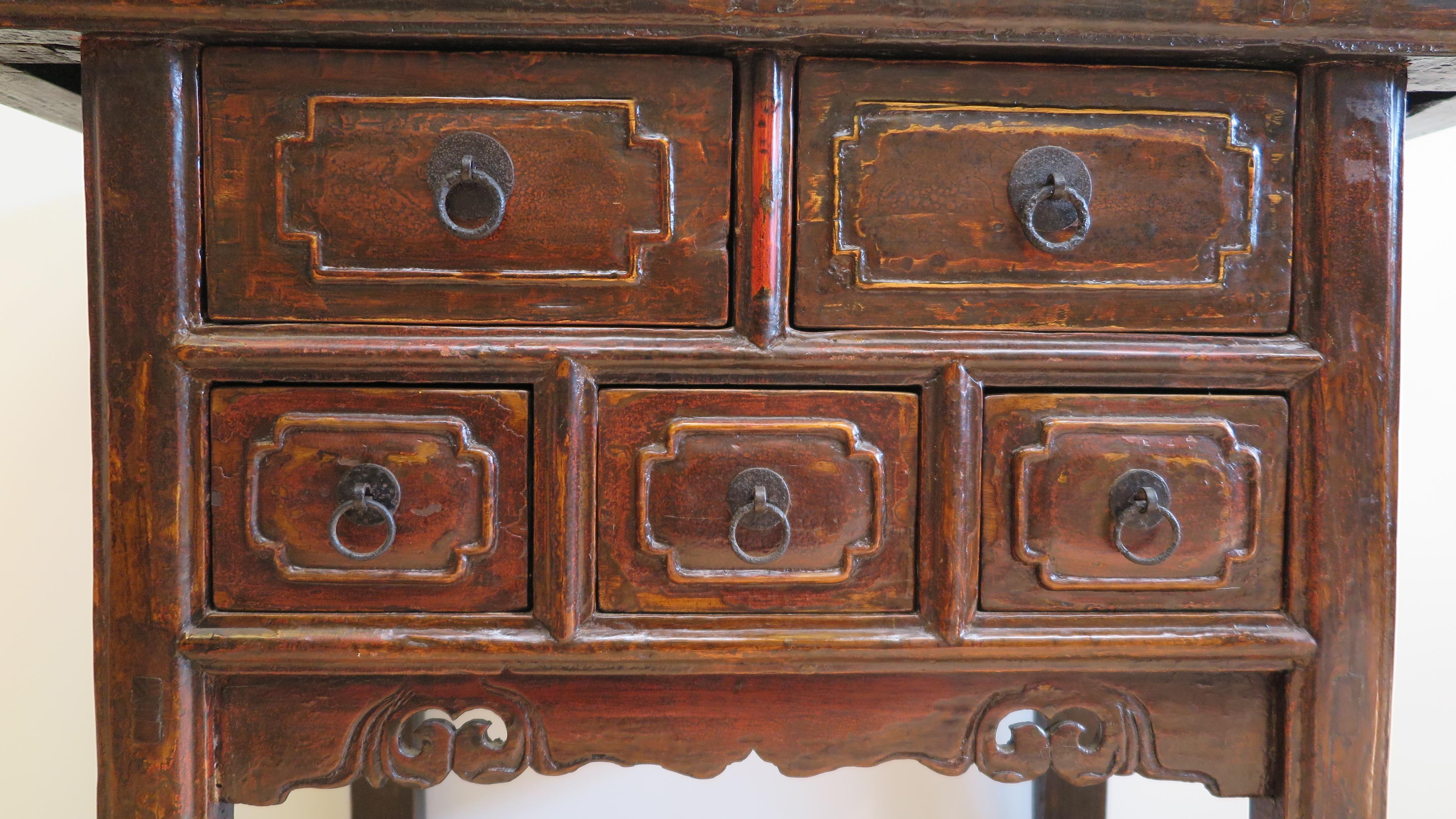 Elm 19th Century Rustic Console Table For Sale