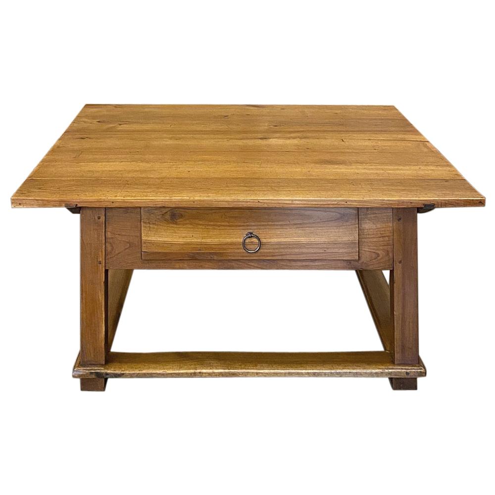 19th Century Rustic Country French Fruitwood Coffee Table For Sale