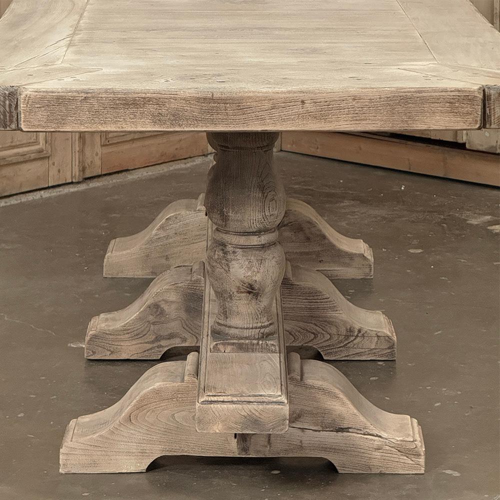 19th Century Rustic Country French Triple Pedestal Trestle Dining Table For Sale 5