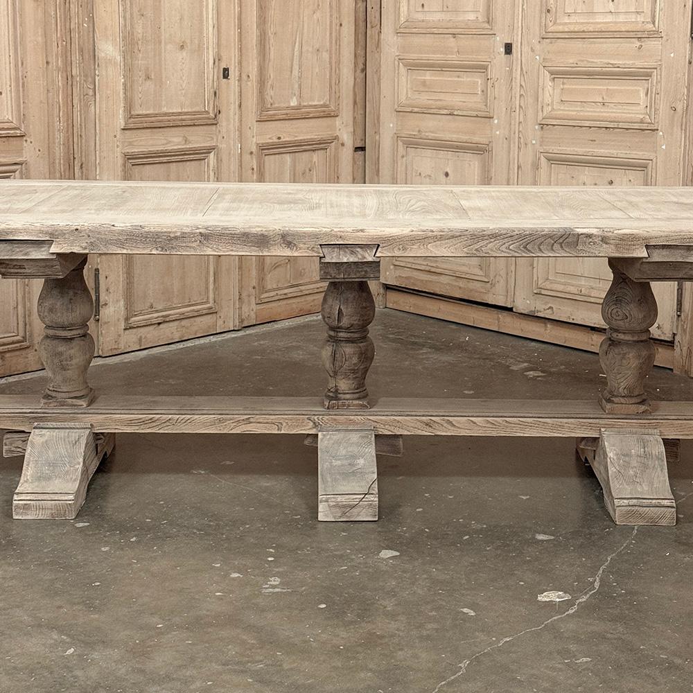 19th Century Rustic Country French Triple Pedestal Trestle Dining Table For Sale 6