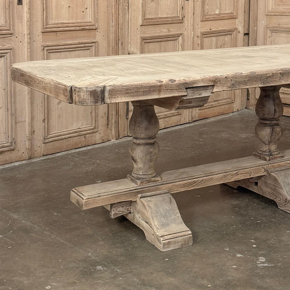 19th Century Rustic Country French Triple Pedestal Trestle Dining Table For Sale 7