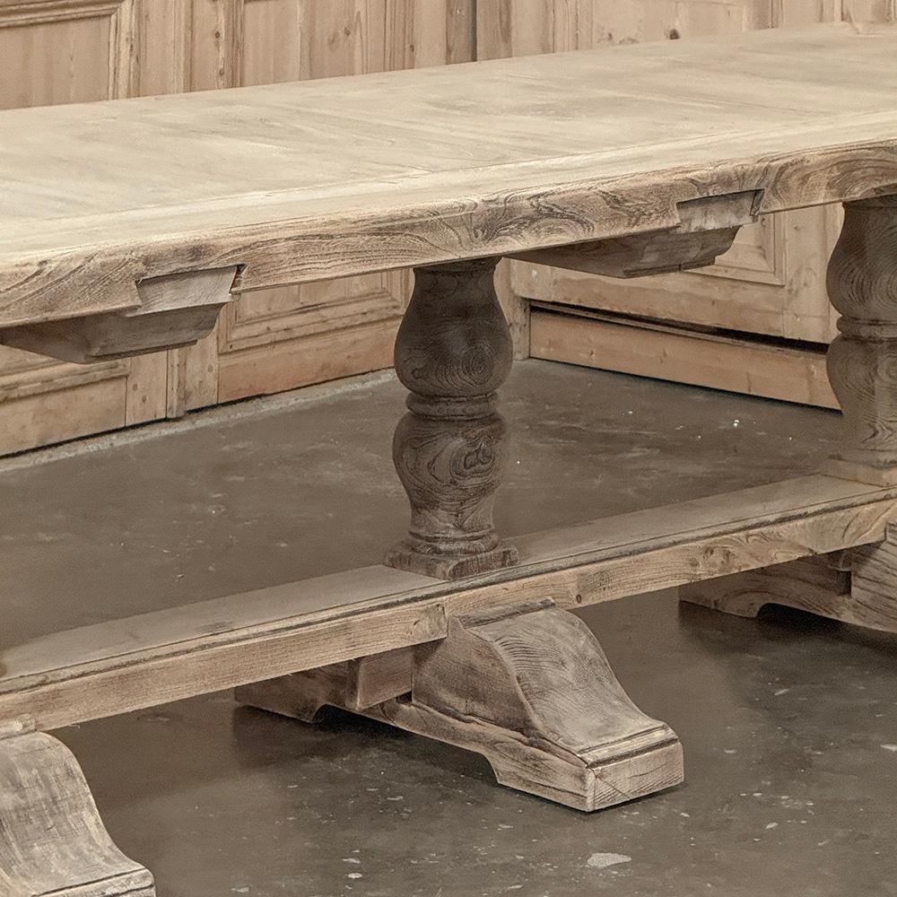 19th Century Rustic Country French Triple Pedestal Trestle Dining Table For Sale 8