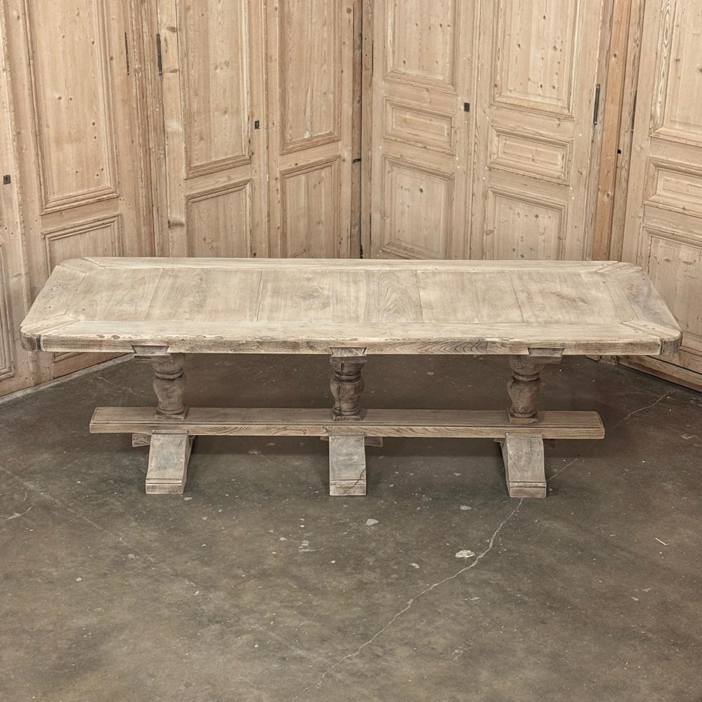 19th Century Rustic Country French Triple Pedestal Trestle Dining Table For Sale 11