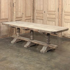 19th Century Rustic Country French Triple Pedestal Trestle Dining Table