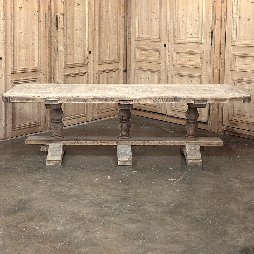 19th Century Rustic Country French Triple Pedestal Trestle Dining Table In Good Condition For Sale In Dallas, TX