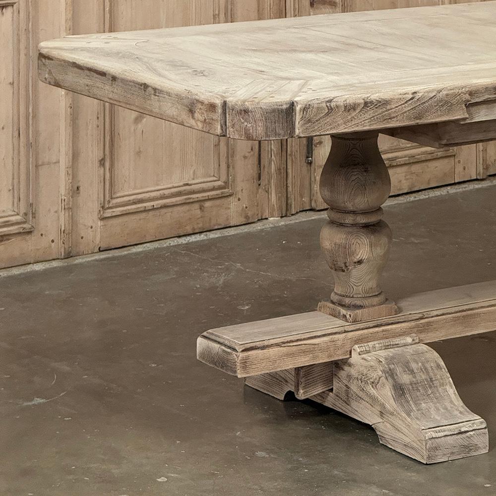 Oak 19th Century Rustic Country French Triple Pedestal Trestle Dining Table For Sale