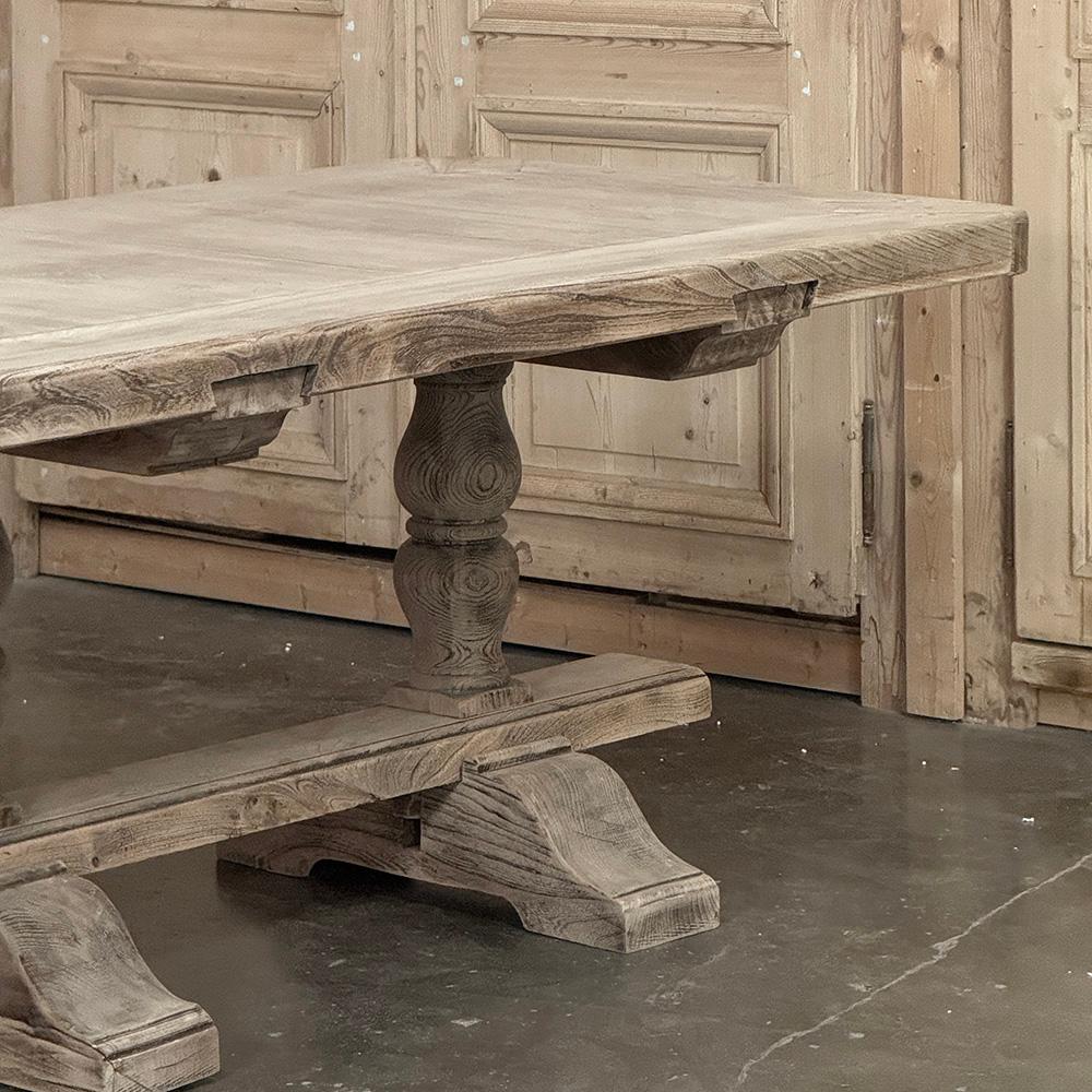 19th Century Rustic Country French Triple Pedestal Trestle Dining Table For Sale 1