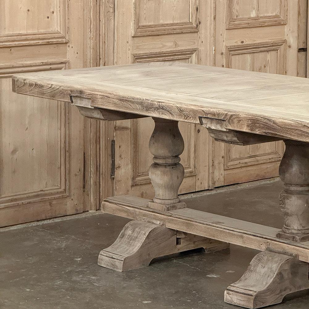 19th Century Rustic Country French Triple Pedestal Trestle Dining Table For Sale 3
