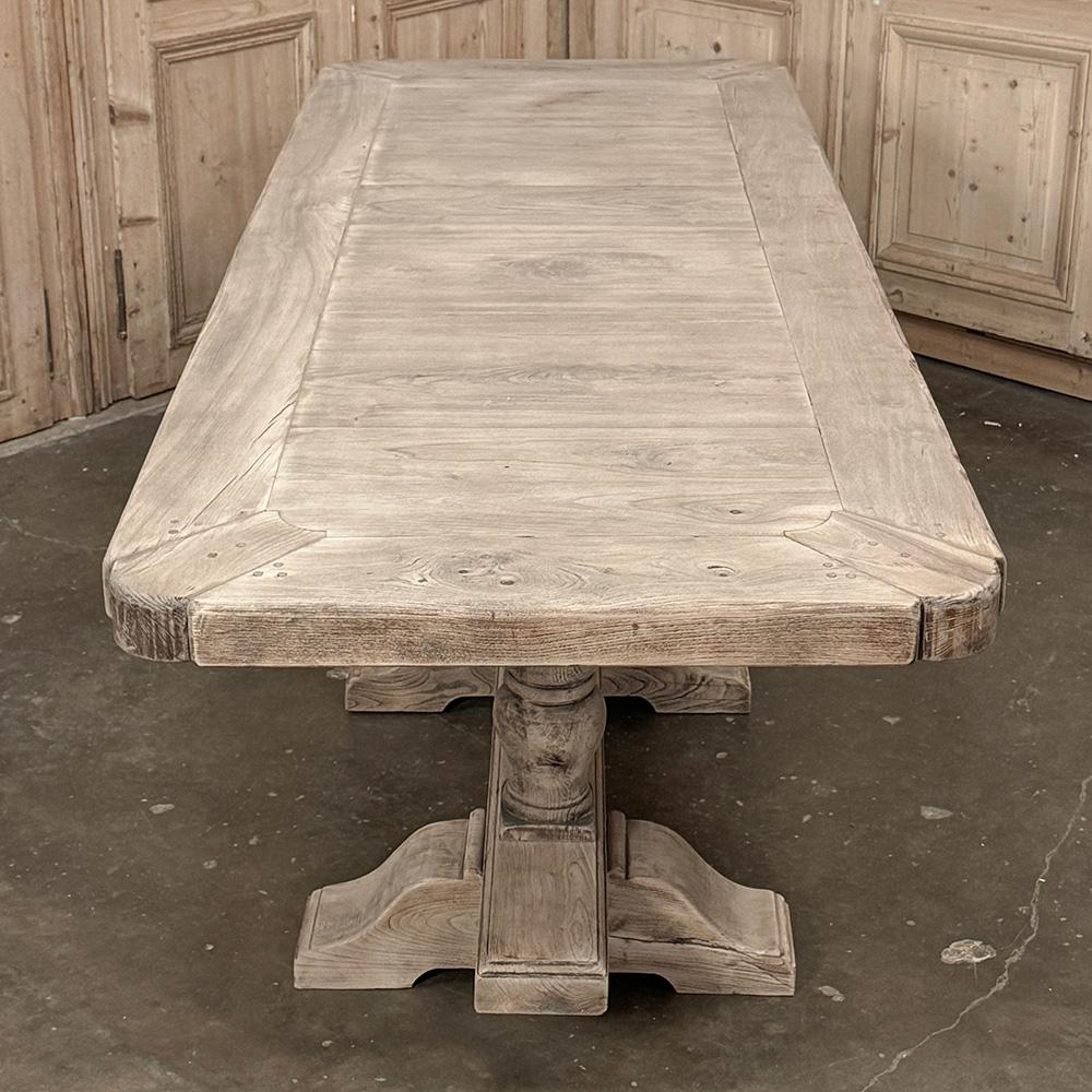 19th Century Rustic Country French Triple Pedestal Trestle Dining Table For Sale 4