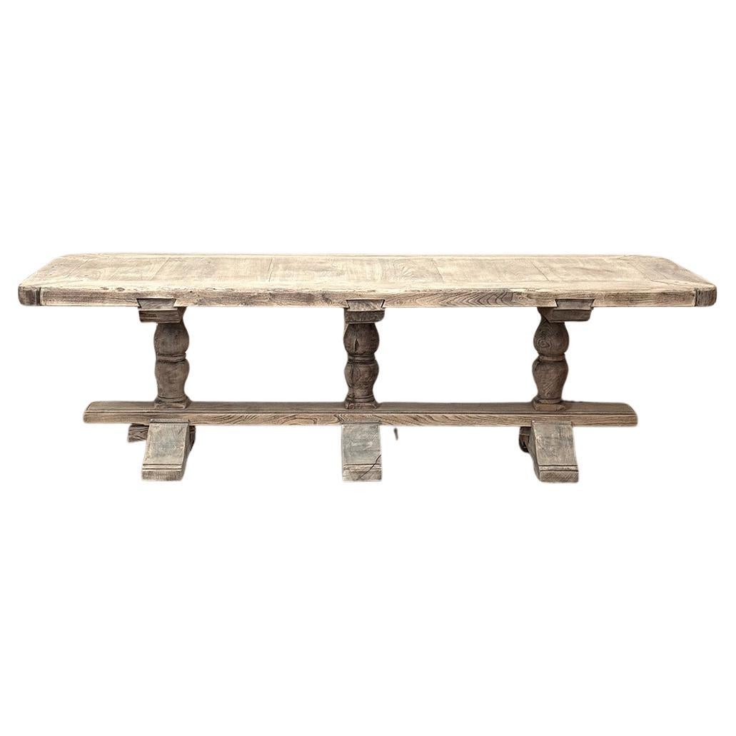 19th Century Rustic Country French Triple Pedestal Trestle Dining Table For Sale