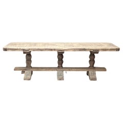 19th Century Rustic Country French Triple Pedestal Trestle Dining Table