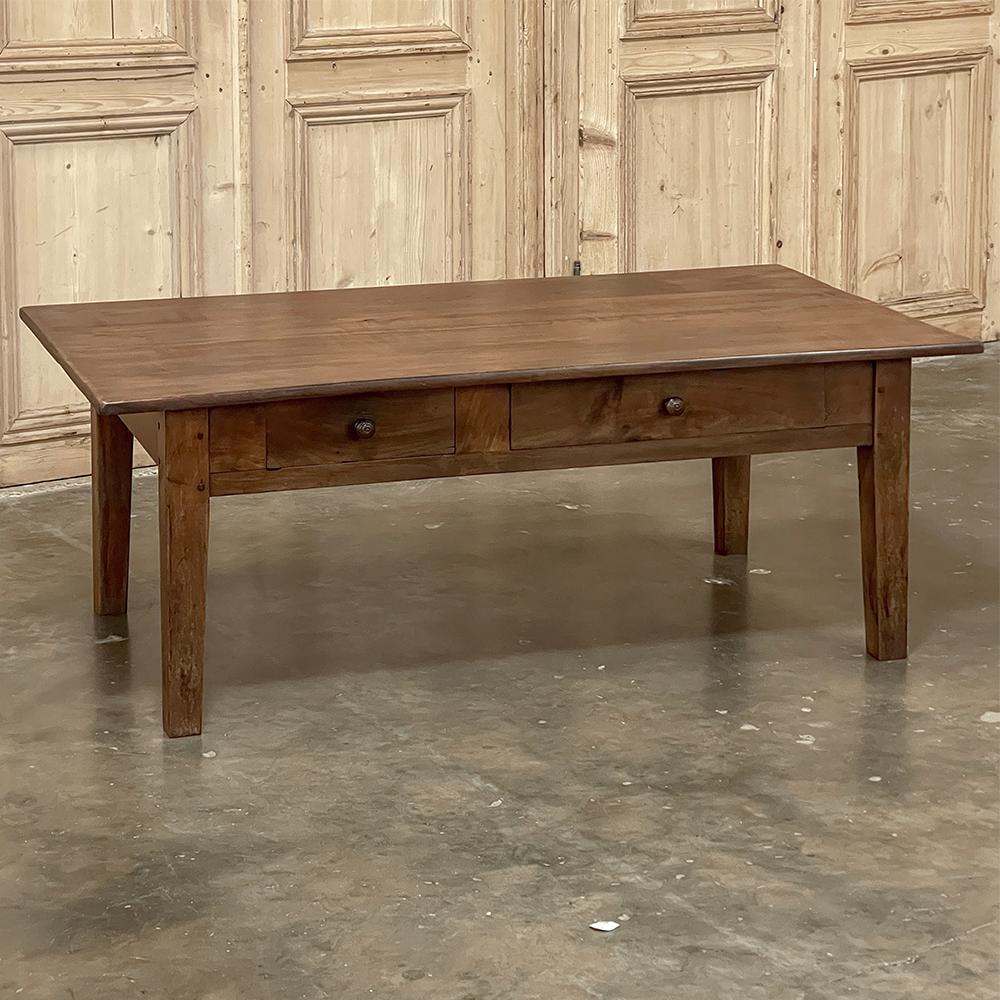 Hand-Crafted 19th Century Rustic Country French Walnut Coffee Table For Sale