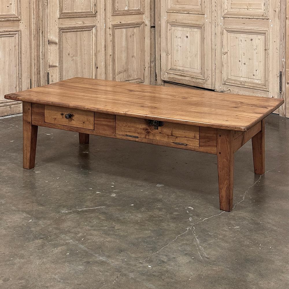 Hand-Crafted 19th Century Rustic County French Pine Coffee Table For Sale