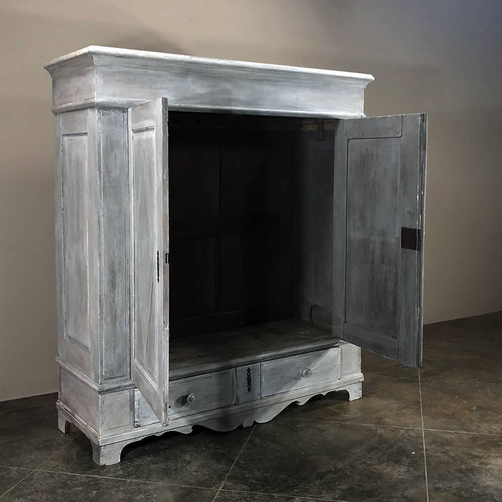 Mid-19th Century 19th Century Rustic Dutch White Painted with Grey Patina Armoire