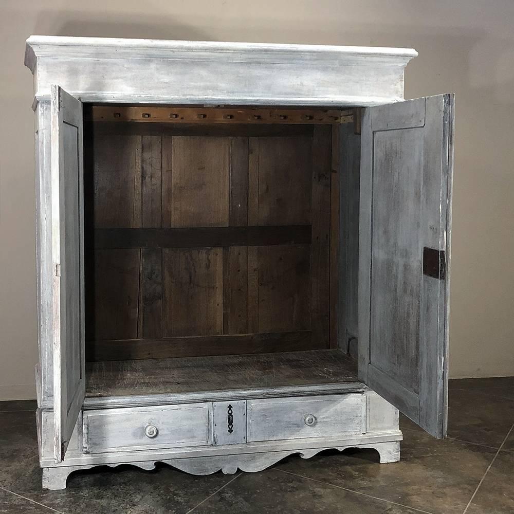 Oak 19th Century Rustic Dutch White Painted with Grey Patina Armoire