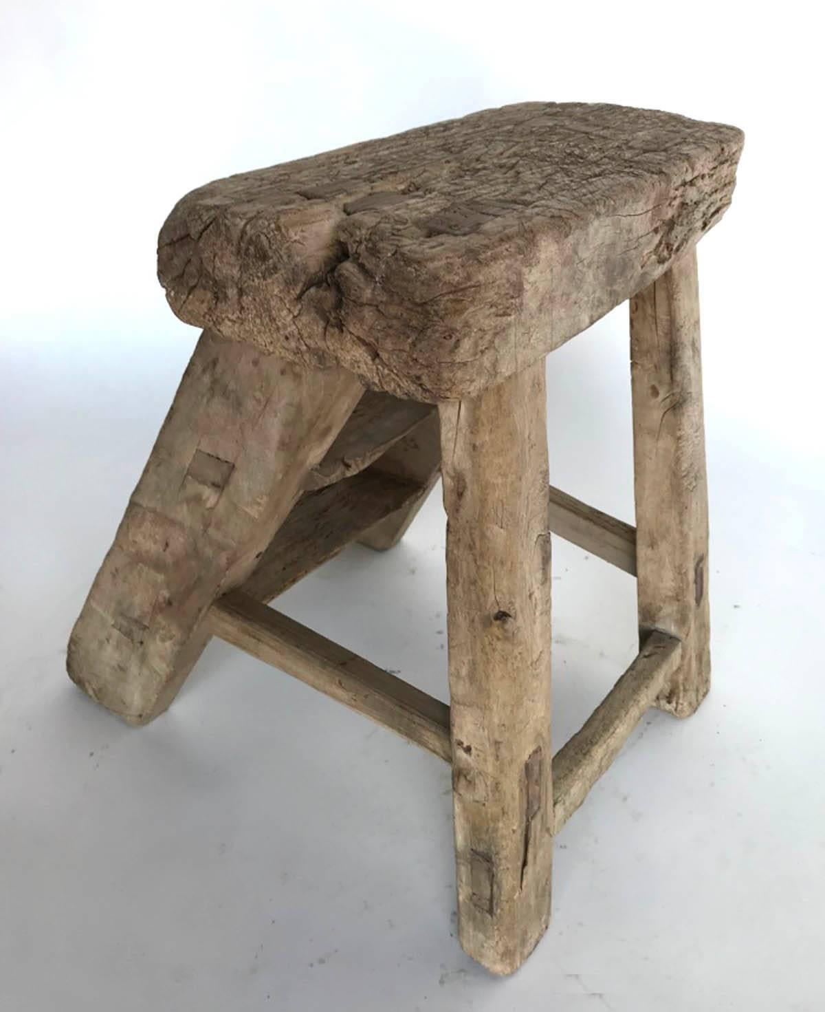 Japanese 19th Century Rustic Elm Step Ladder, Stool