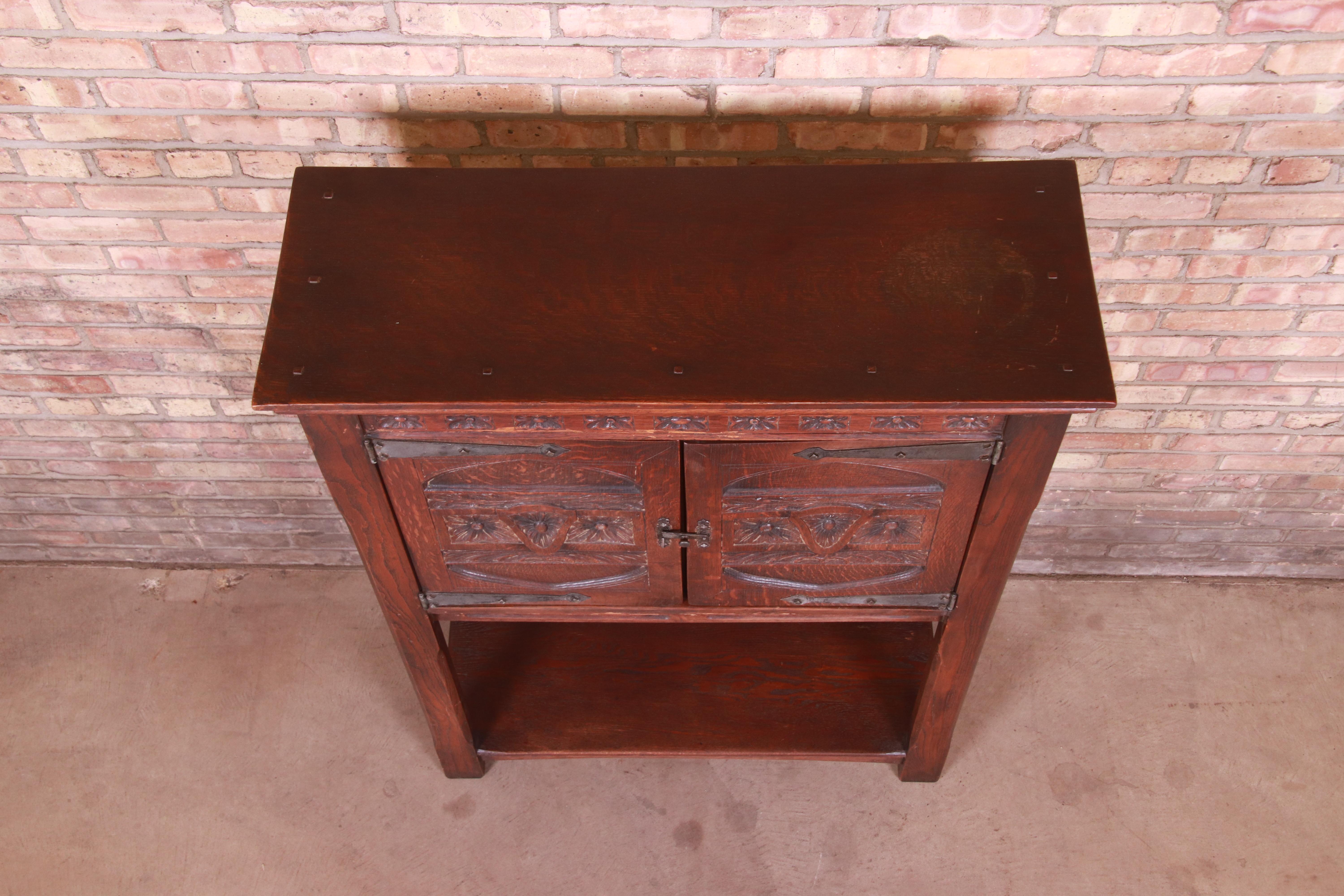19th Century Rustic European Carved Oak Bar Cabinet 6