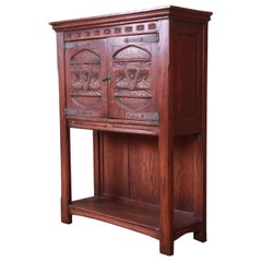 19th Century Rustic European Carved Oak Bar Cabinet