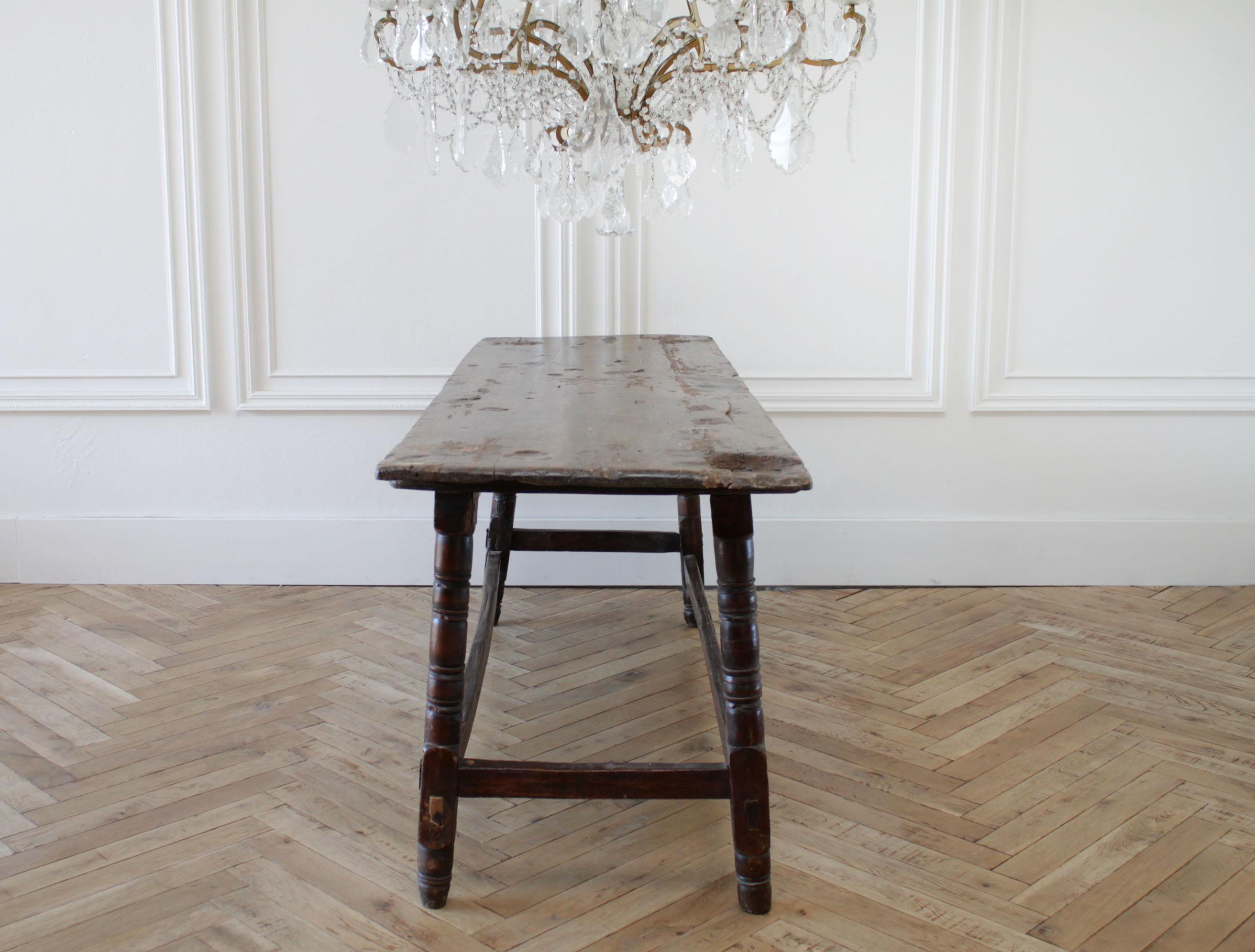 19th century rustic European dark wood table
Measures: 24