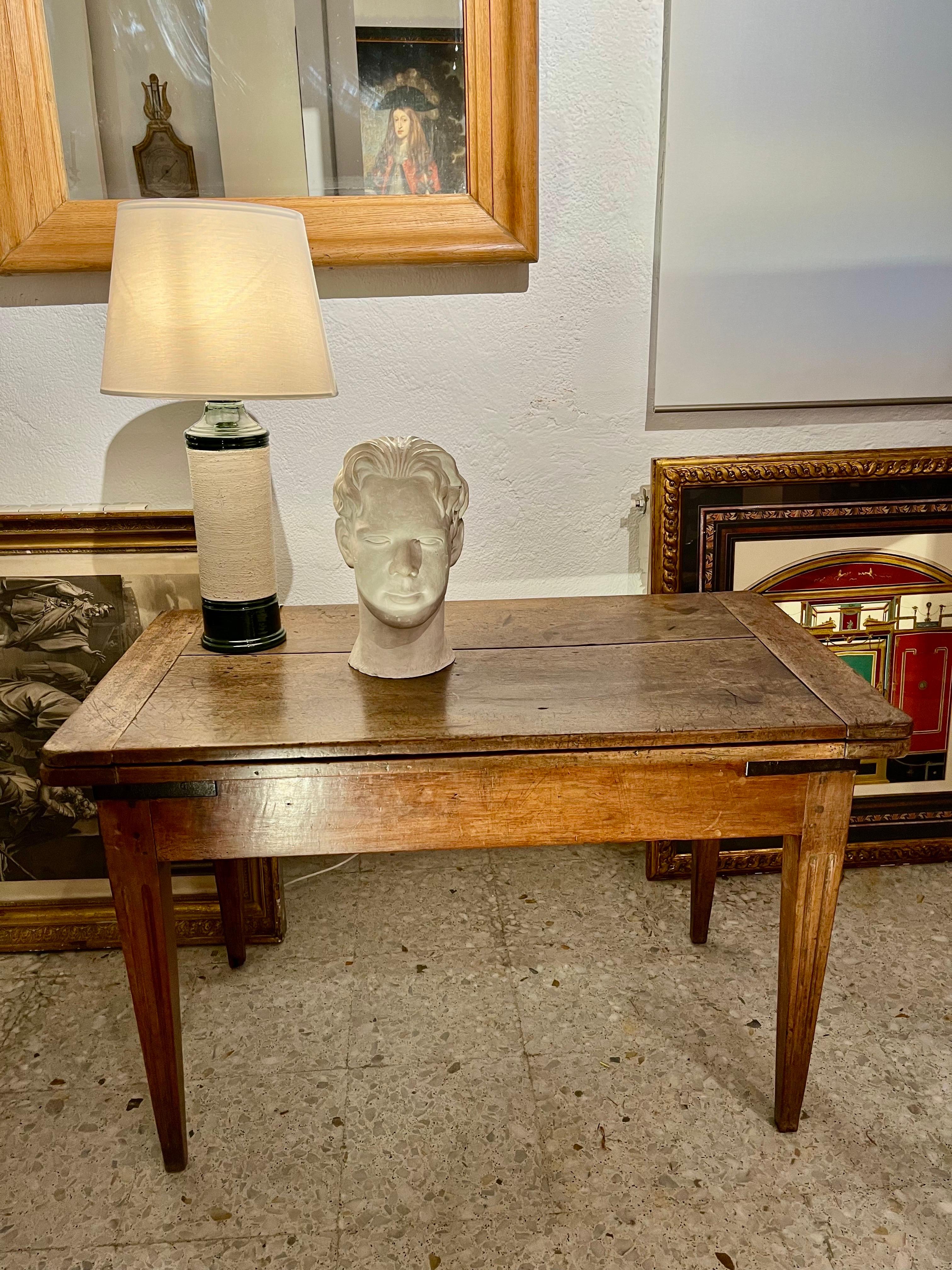 Iron 19th Century Rustic Extendable Walnut Table Louis XVI Style For Sale