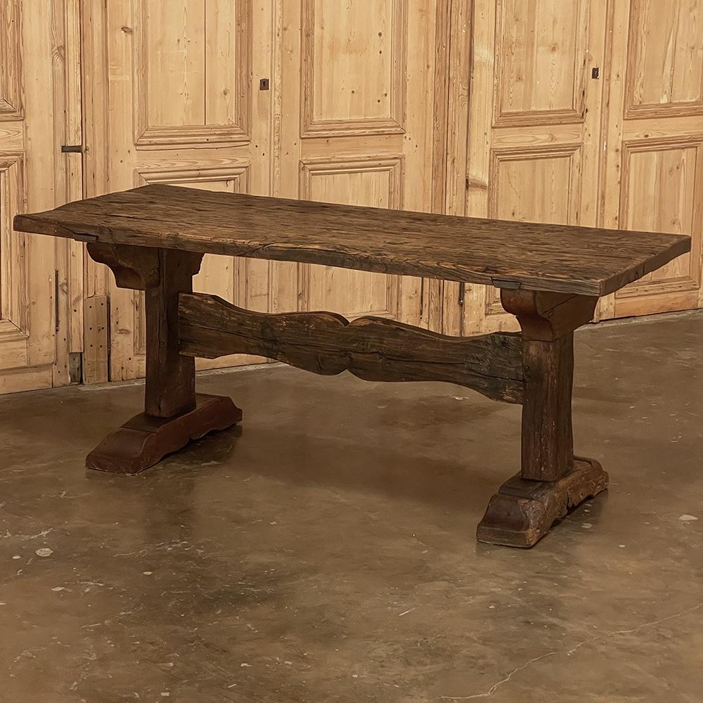 Hand-Crafted 19th Century Rustic Farm Trestle Table For Sale