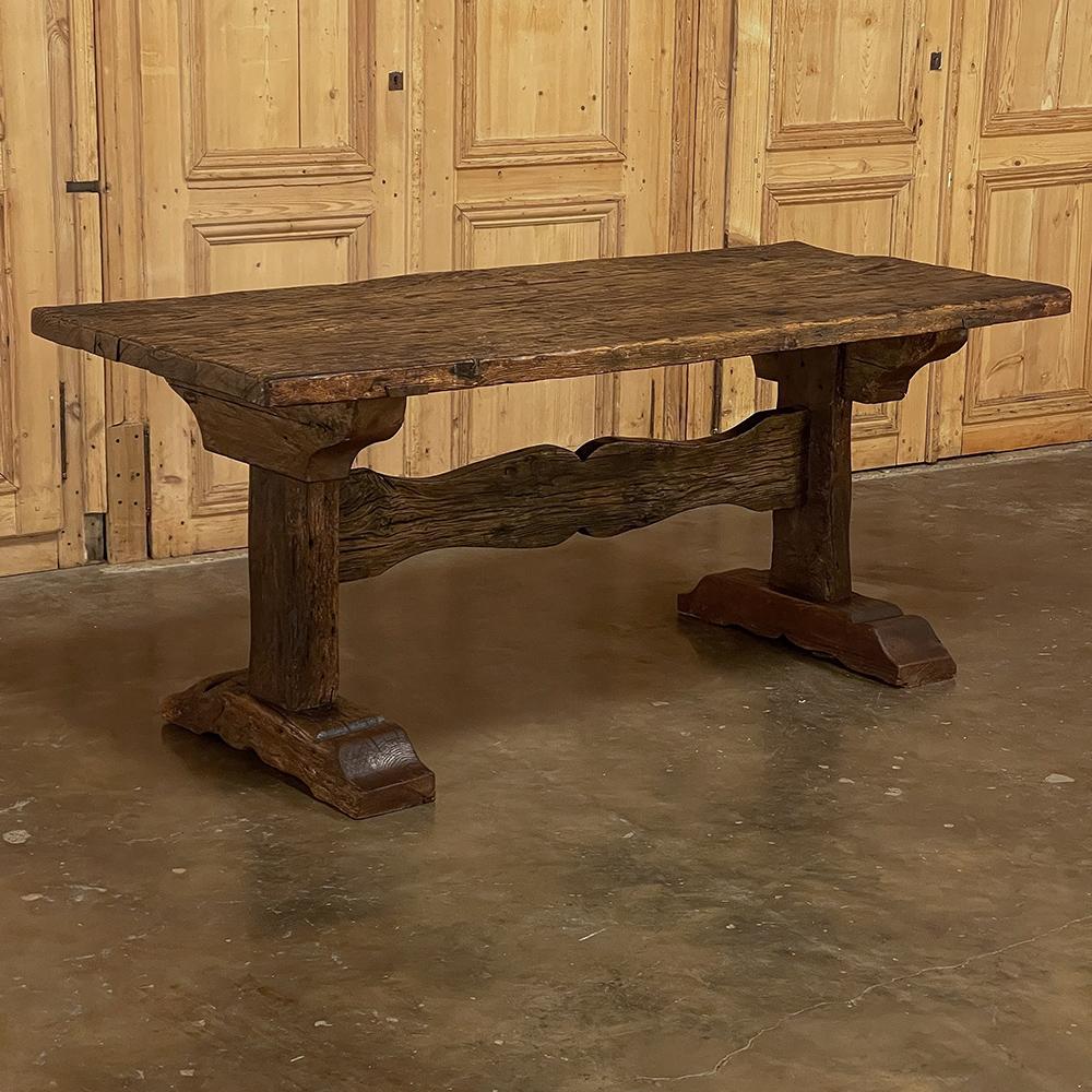 Oak 19th Century Rustic Farm Trestle Table For Sale