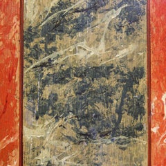 19th Century Rustic Farmhouse Folk Art Marble Painted Bridal Cabinet