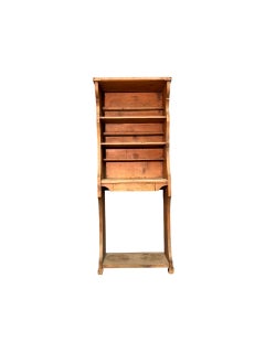 19th-Century Rustic Fir Wood Étagère with Three Shelves and Central Drawer