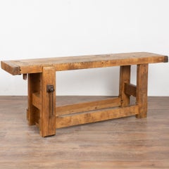 Table console d'établi de charpentier rustique français du 19e siècle