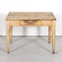 19th Century Rustic French Country Painted Side Table with Bleached Top