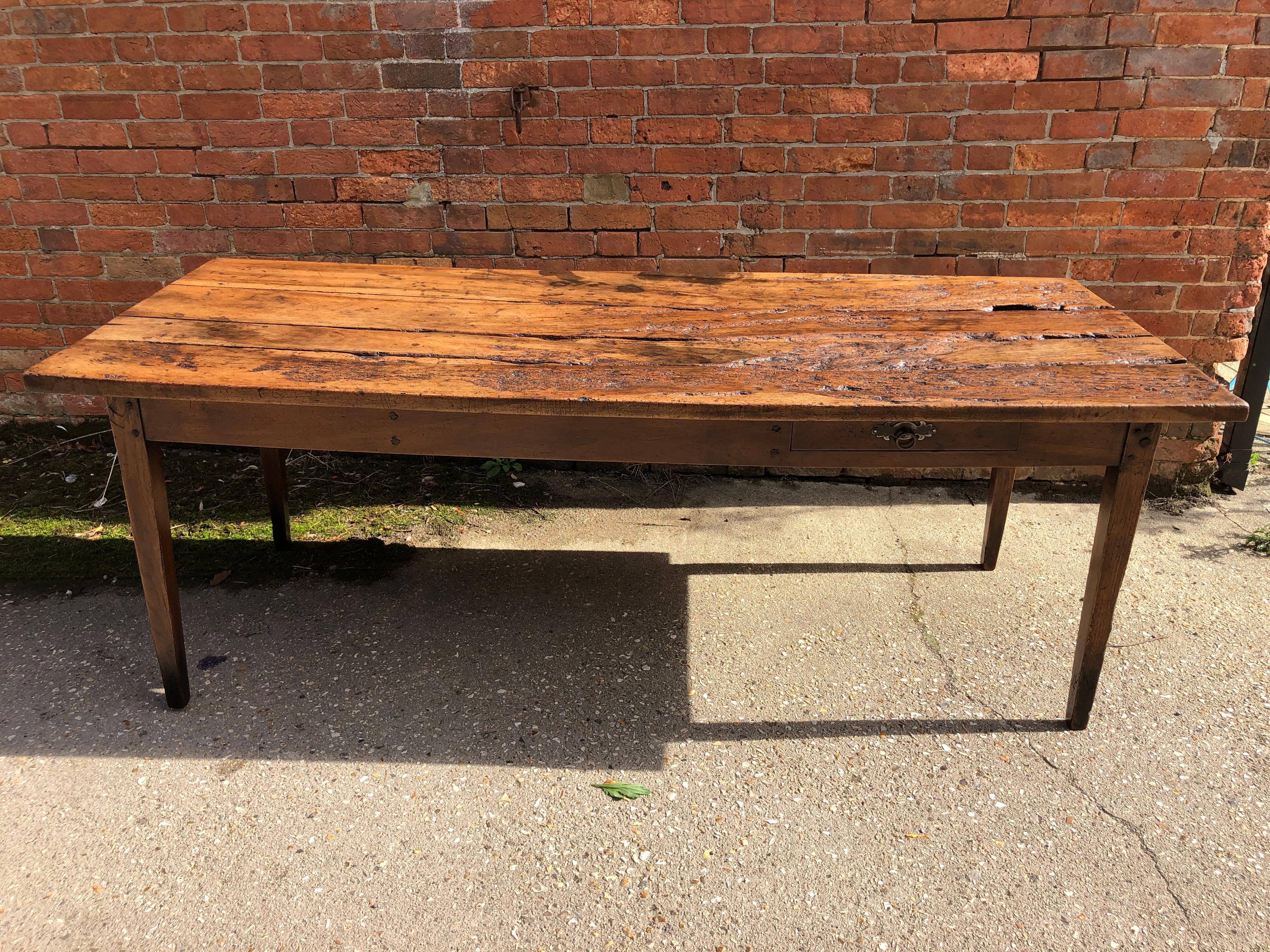 French Provincial 19th Century Rustic French Fruitwood Farm Table