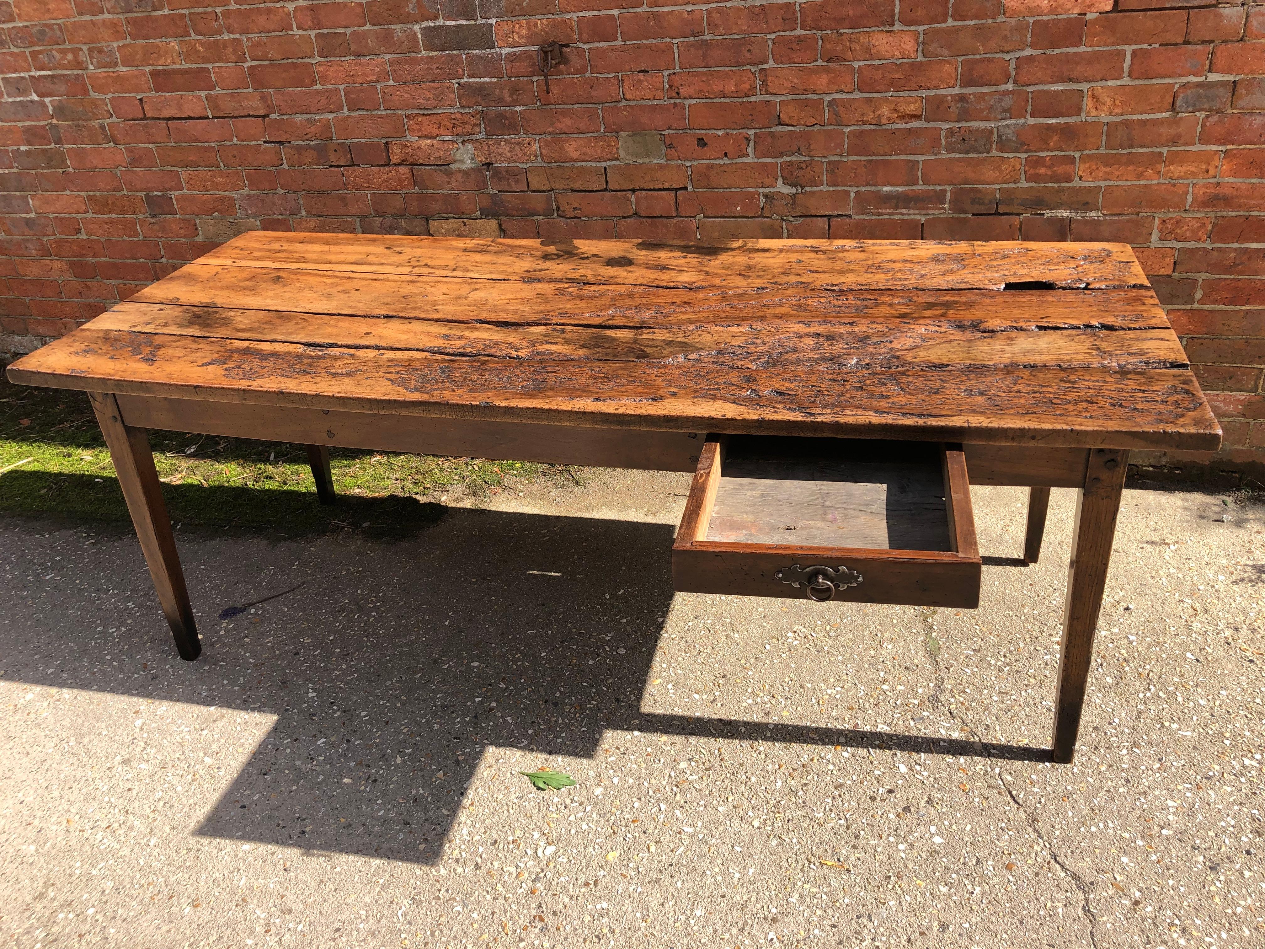 19th Century Rustic French Fruitwood Farm Table 1