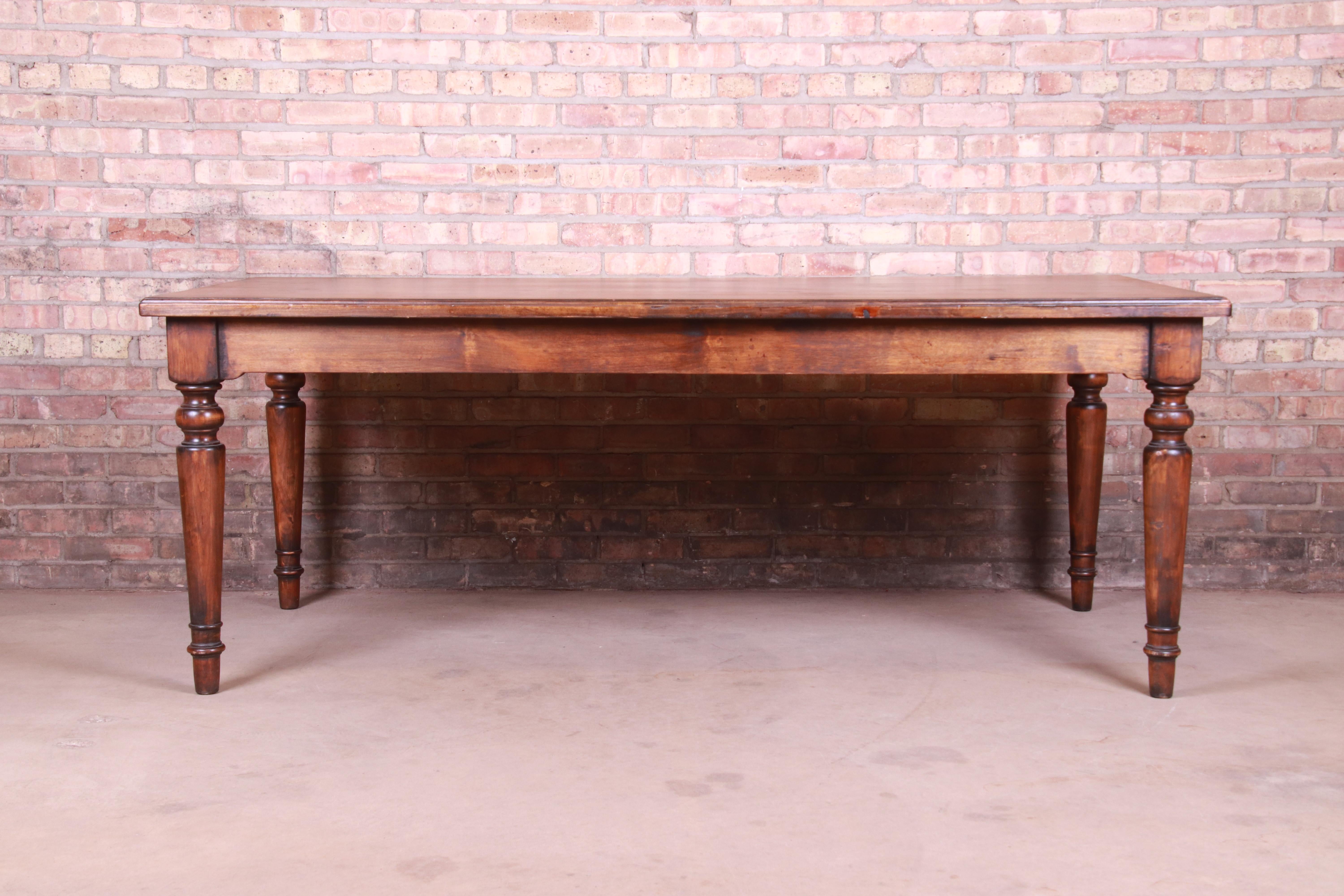 French Provincial 19th Century Rustic French Harvest Farm Table with Turned Legs