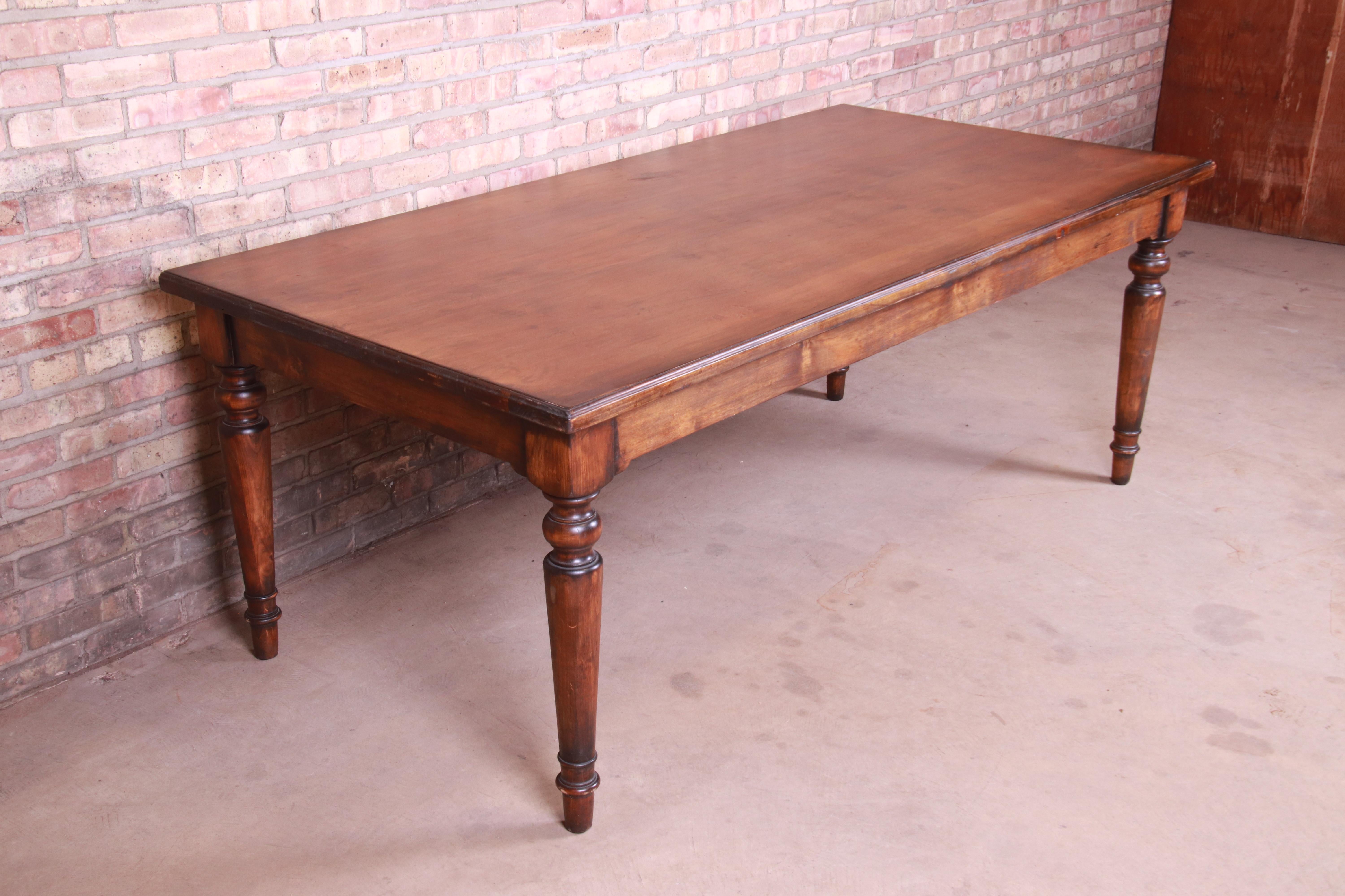 Pine 19th Century Rustic French Harvest Farm Table with Turned Legs