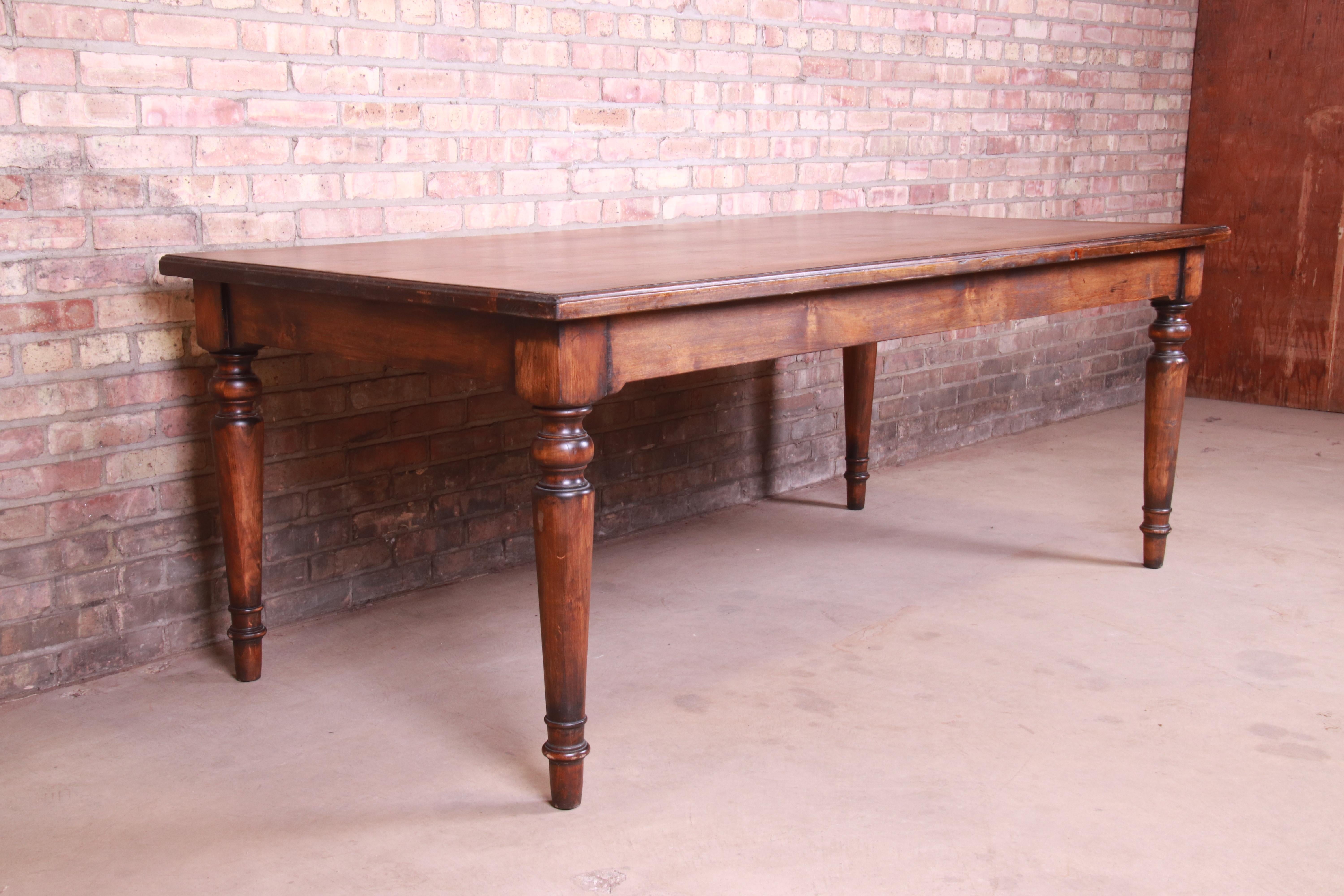 19th Century Rustic French Harvest Farm Table with Turned Legs 1