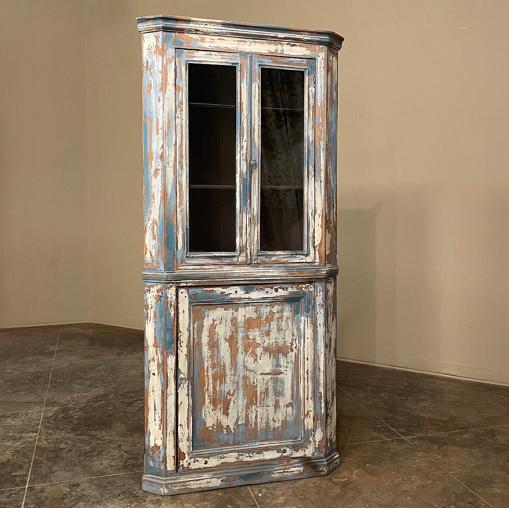 Gustavian 19th Century Rustic French Painted Corner Cabinet For Sale