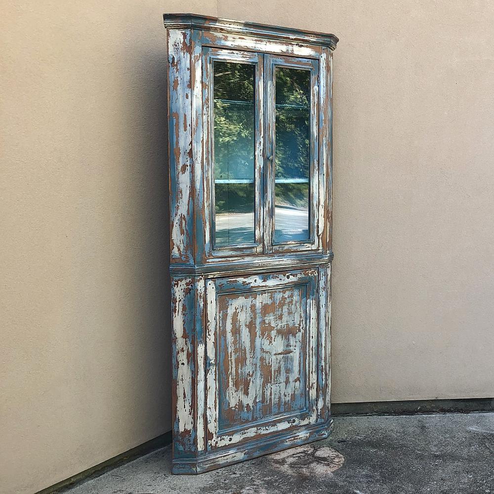 Swedish 19th Century Rustic French Painted Corner Cabinet For Sale