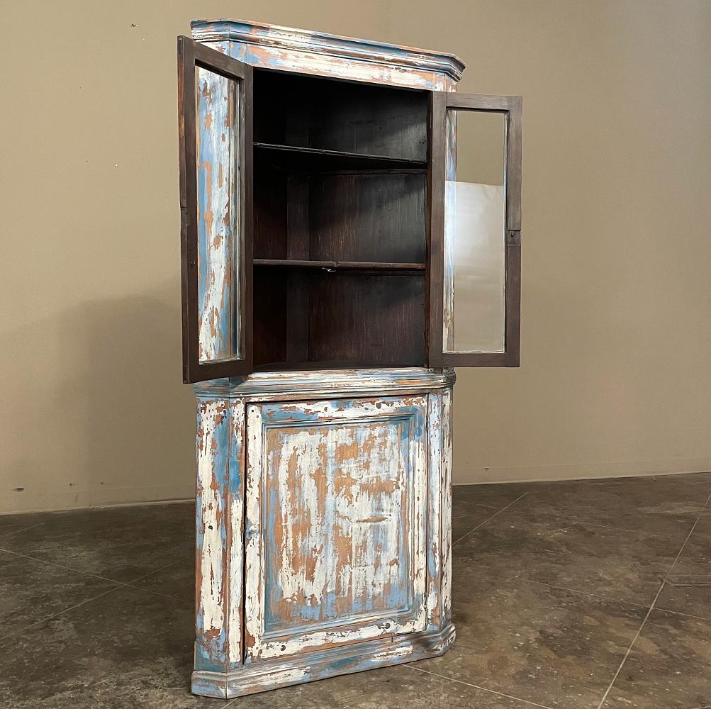 Late 19th Century 19th Century Rustic French Painted Corner Cabinet For Sale