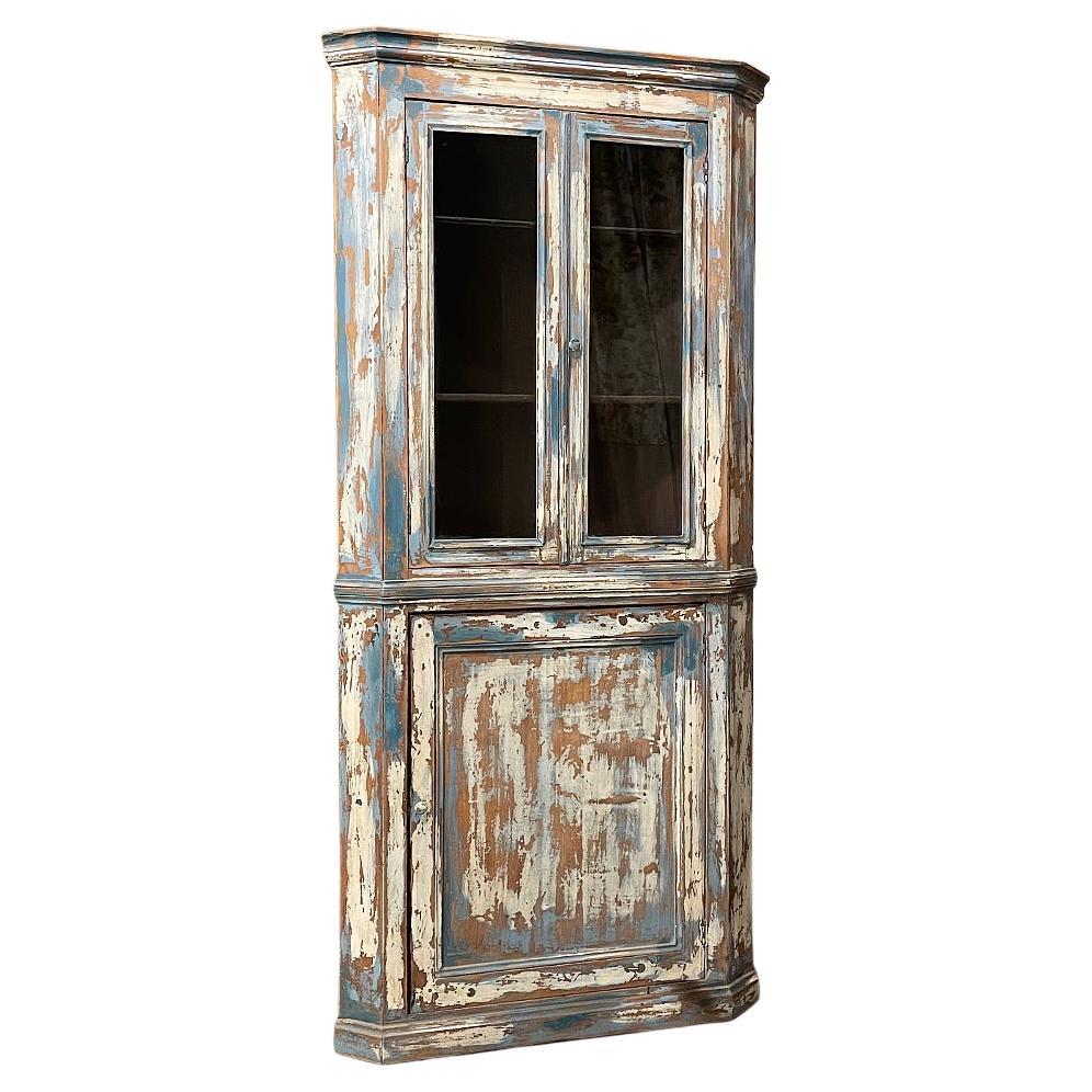19th Century Rustic French Painted Corner Cabinet For Sale