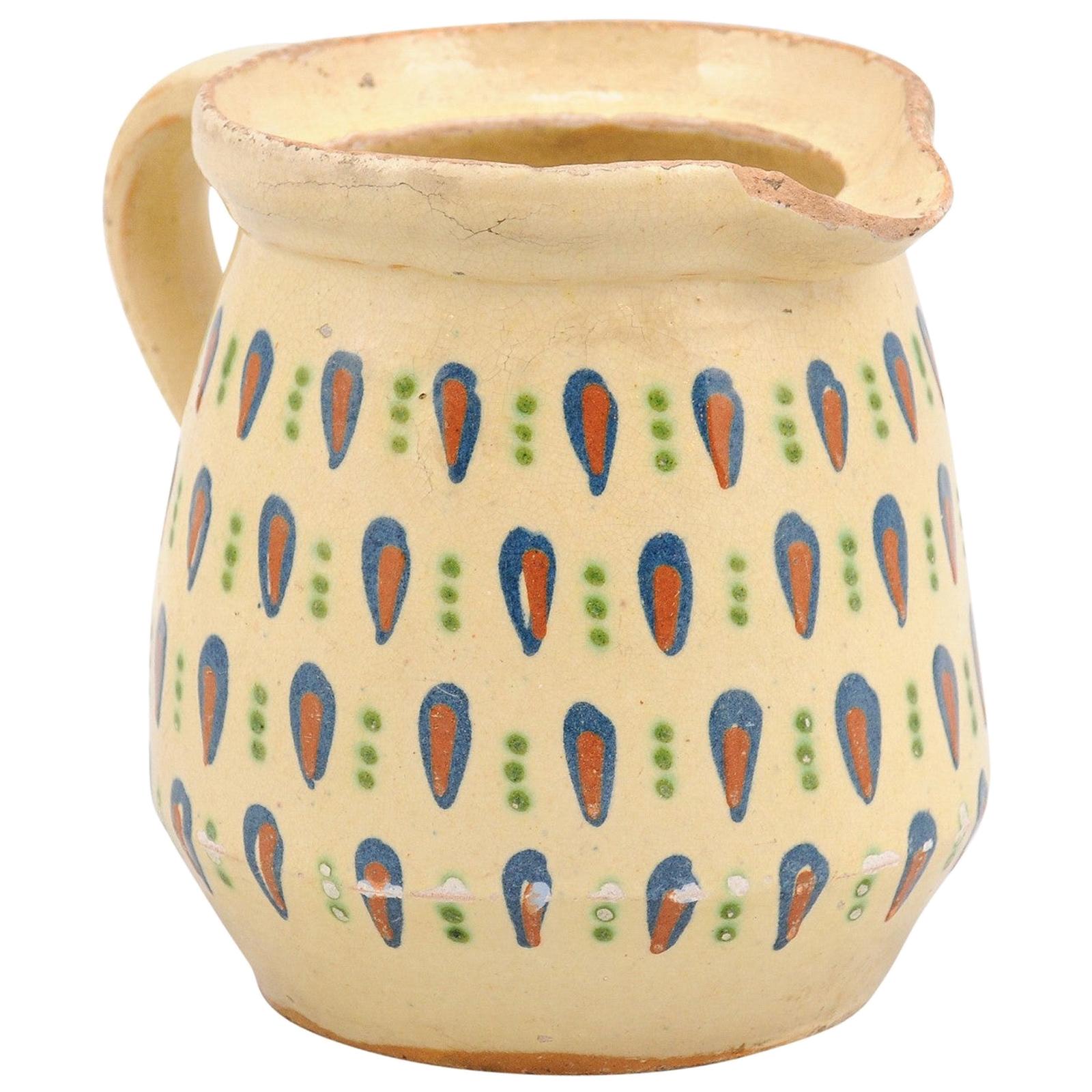 Antique Canary Yellow and Silver Luster Pottery Pitcher English Early