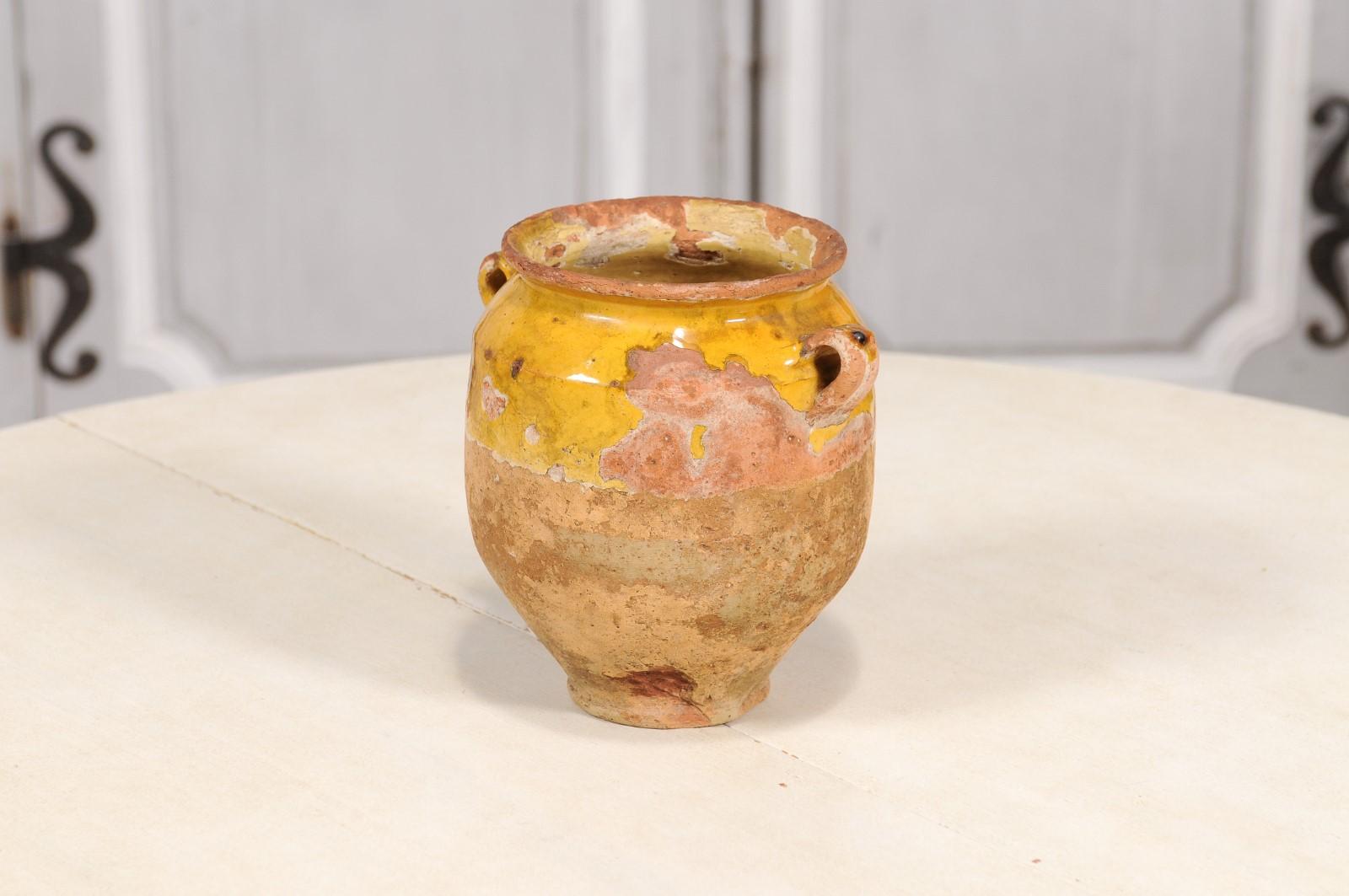 Pottery 19th Century Rustic French Provincial Pot à Confit with Yellow Glaze and Handles