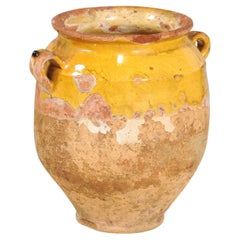 19th Century Rustic French Provincial Pot à Confit with Yellow Glaze and Handles